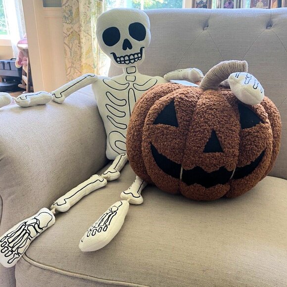 NEW Pottery Barn Mr. Bones Ivory HALLOWEEN Skeleton Pillow - Picture 1 of 5